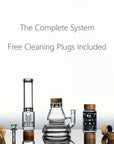 Glass smoking apparatus with free cleaning plugs on a white background