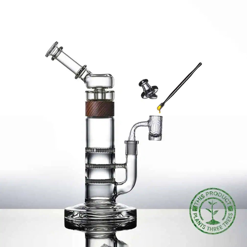 THC base with arc mouthpiece, wooden ring and dab tool kit. 